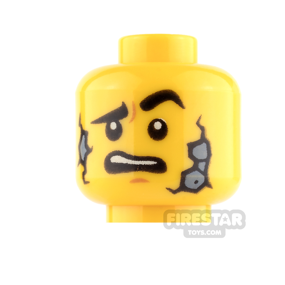 LEGO Mini Figure Heads - Determined / Scared with Stone Cracks YELLOW