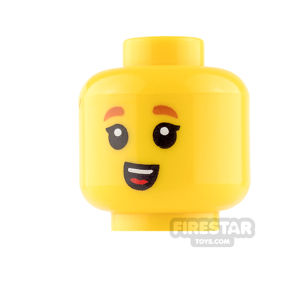 LEGO Mini Figure Heads - Dark Orange Eyebrows and Small Smile YELLOW
