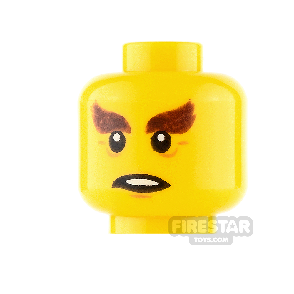 LEGO Mini Figure Heads - Bushy Brown Eyebrows and Wrinkles