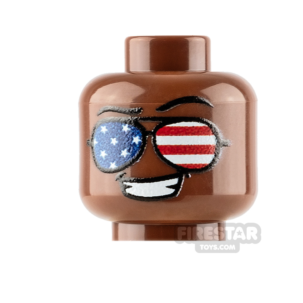 Custom Minifigure Heads American Flag Sunglasses Male REDDISH BROWN