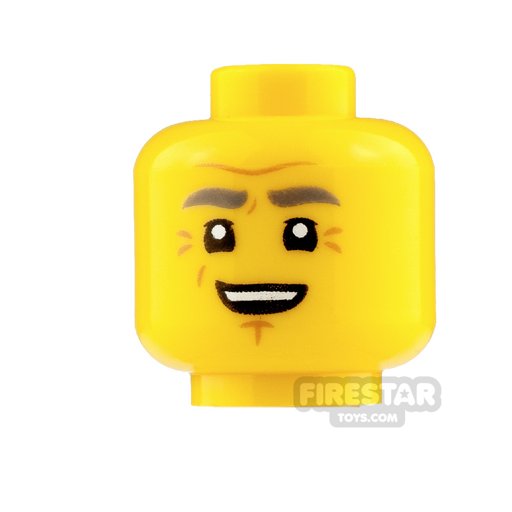LEGO Mini Figure Heads Gray Eyebrows Smile and Worried YELLOW