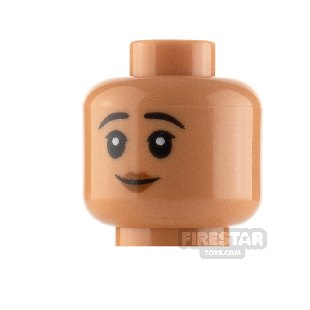 LEGO Minifigure Head Red Lips Smile and Worried MEDIUM FLESH