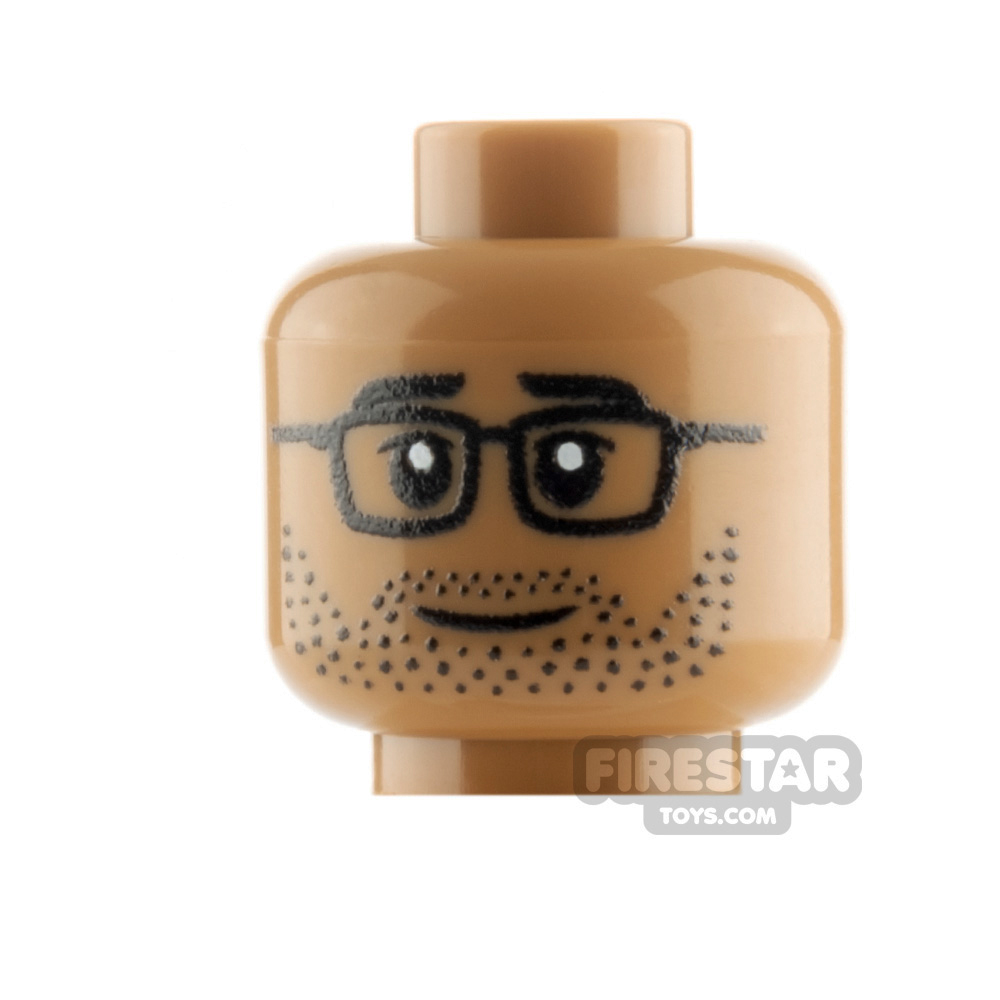Lego New Medium Light Flesh Old Minifigure Head Male Black Glasses Grandpa Face 