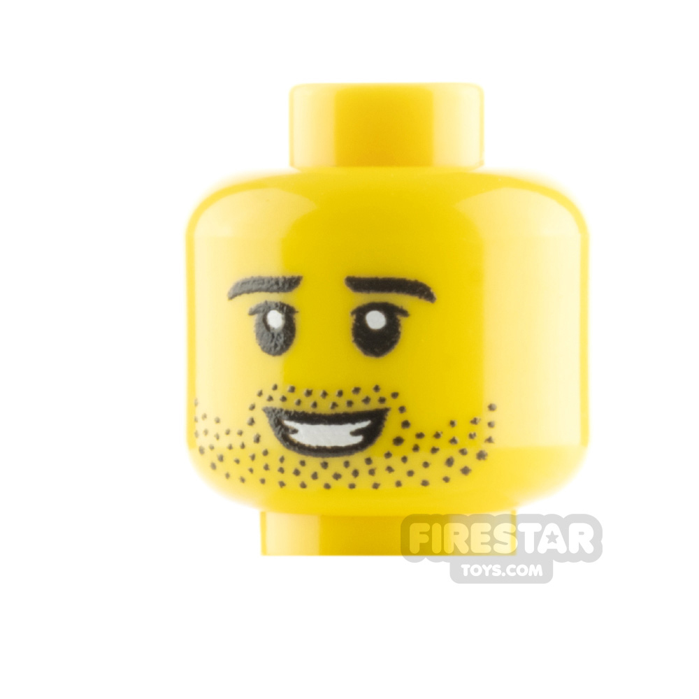 Custom Minifigure Head Stubble and Smile YELLOW