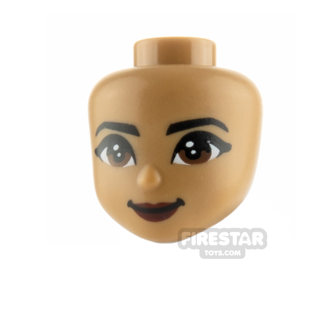 LEGO DP Minifigure Head Brown Eyes and Dark Red Lips MEDIUM DARK FLESH