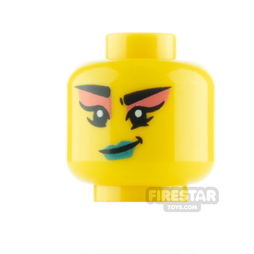 LEGO Minifigure Head Coral Eyeshadow and Turquoise Lips YELLOW