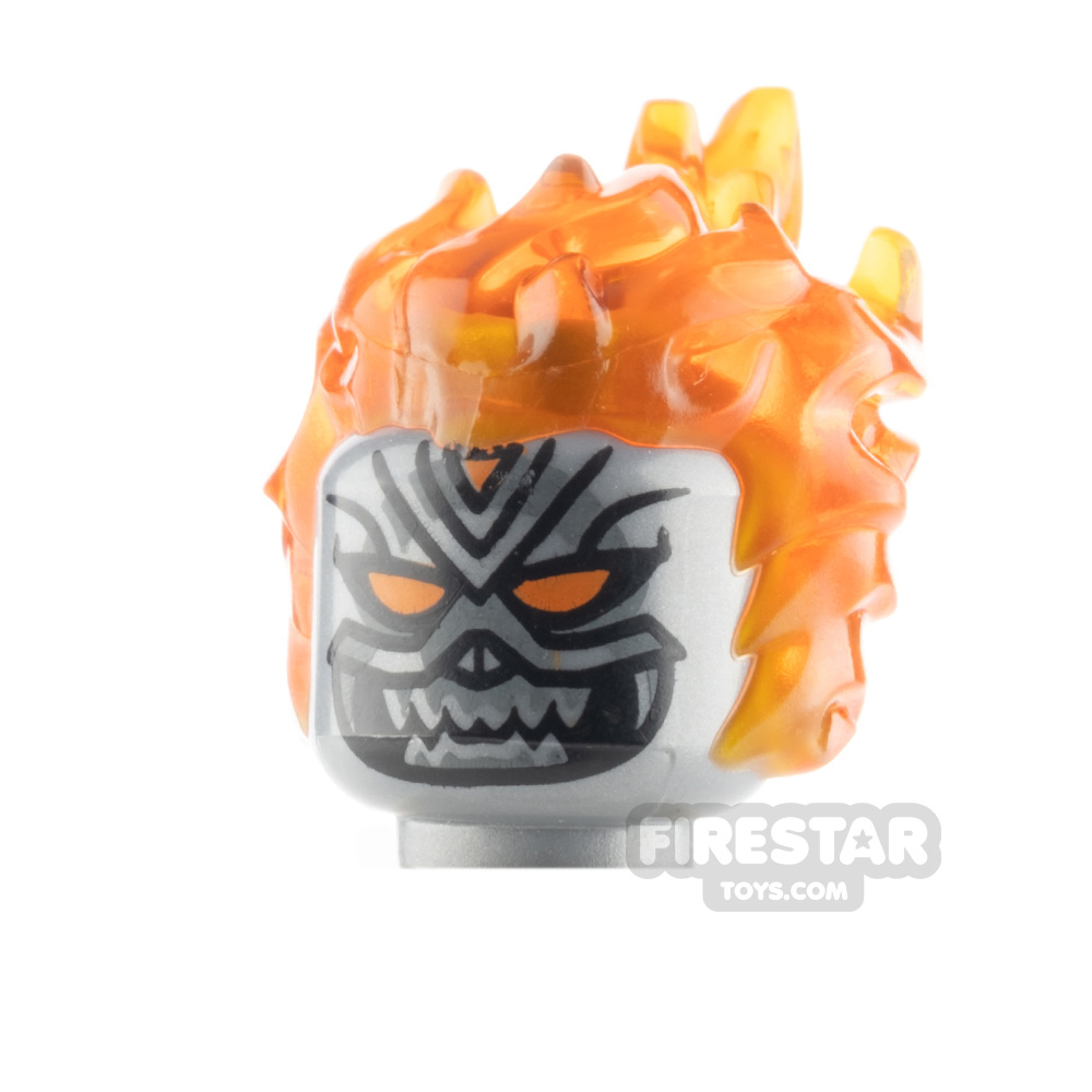 LEGO Minifigure Head Ghost Rider Orange Eyes FLAT SILVER