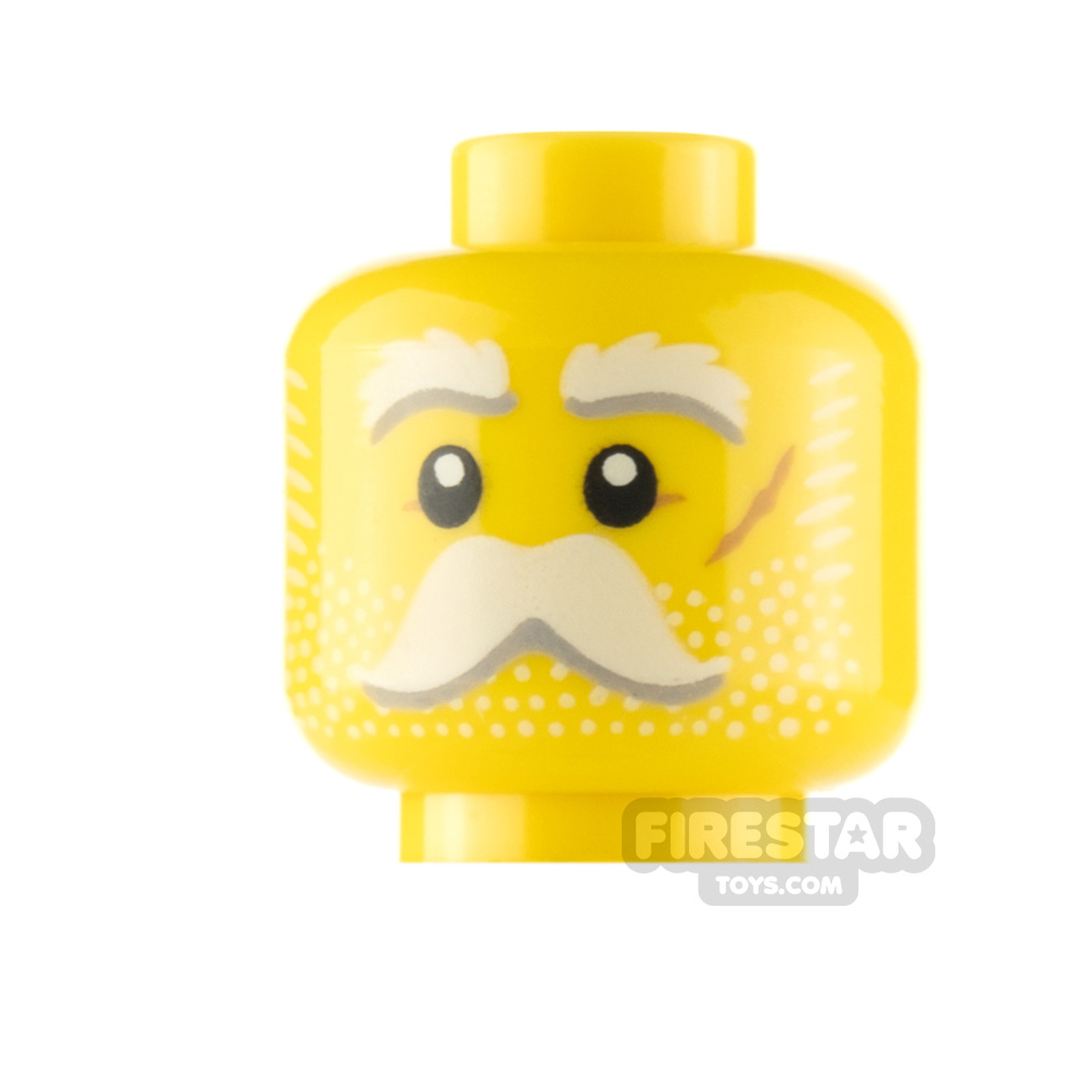 LEGO Minifigure Head White Moustache Neutral and Angry