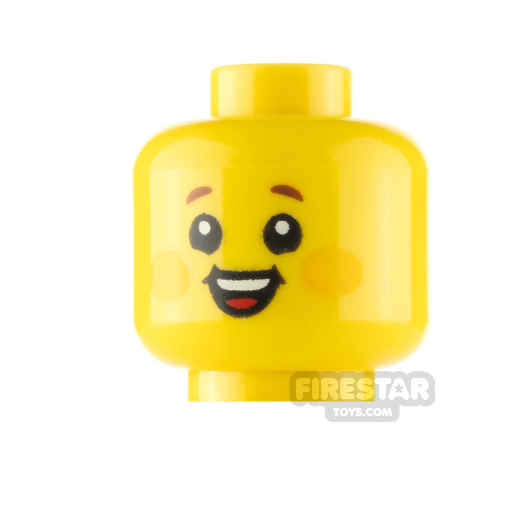 LEGO Minifigure Head Orange Cheek Circles Grin and Smile YELLOW