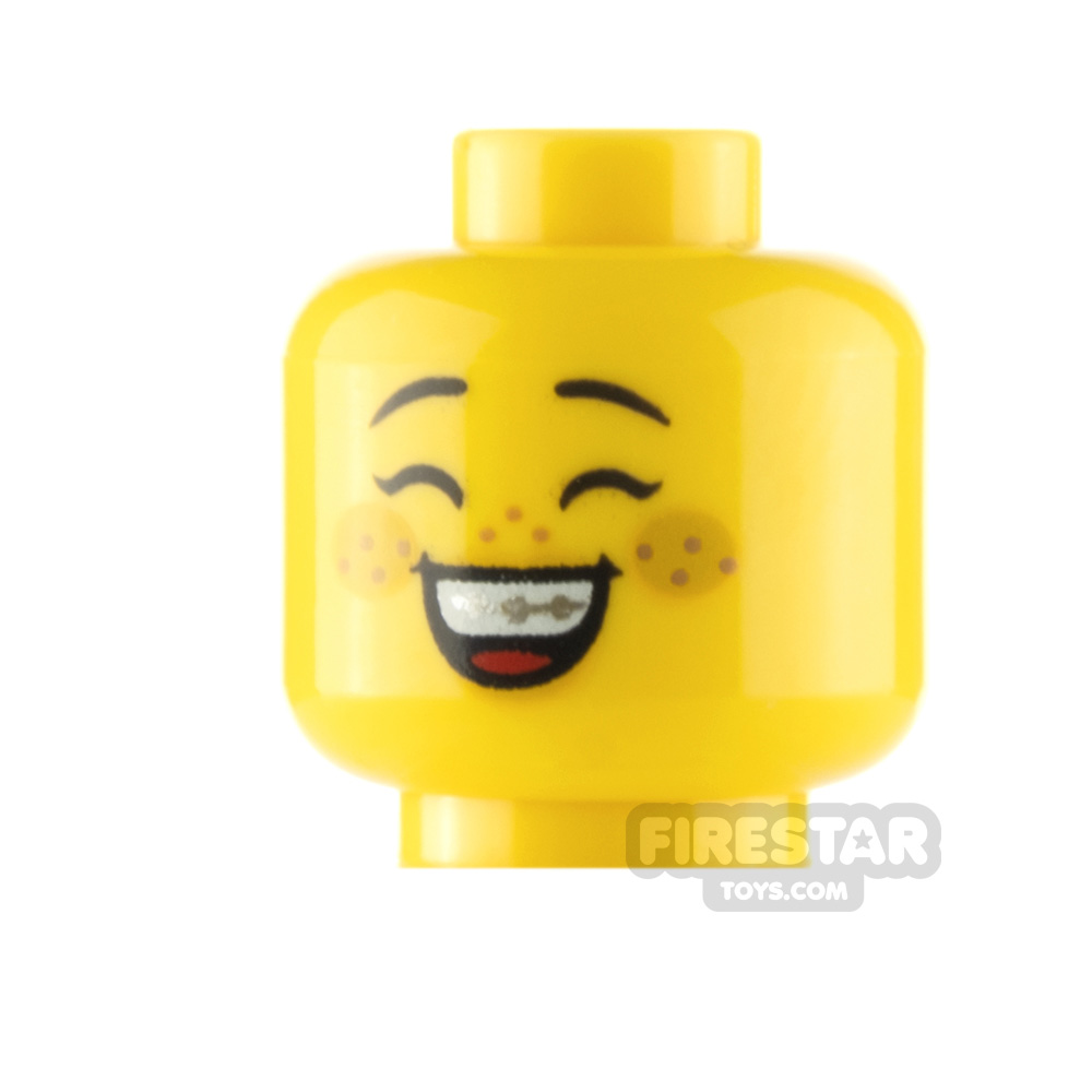 LEGO Minifigure Head Freckles Grin and Smile with Braces YELLOW