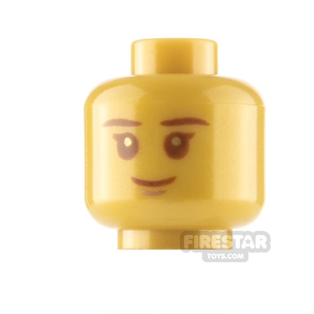 LEGO Minifigure Head Brown Eyebrows and Smile PEARL GOLD
