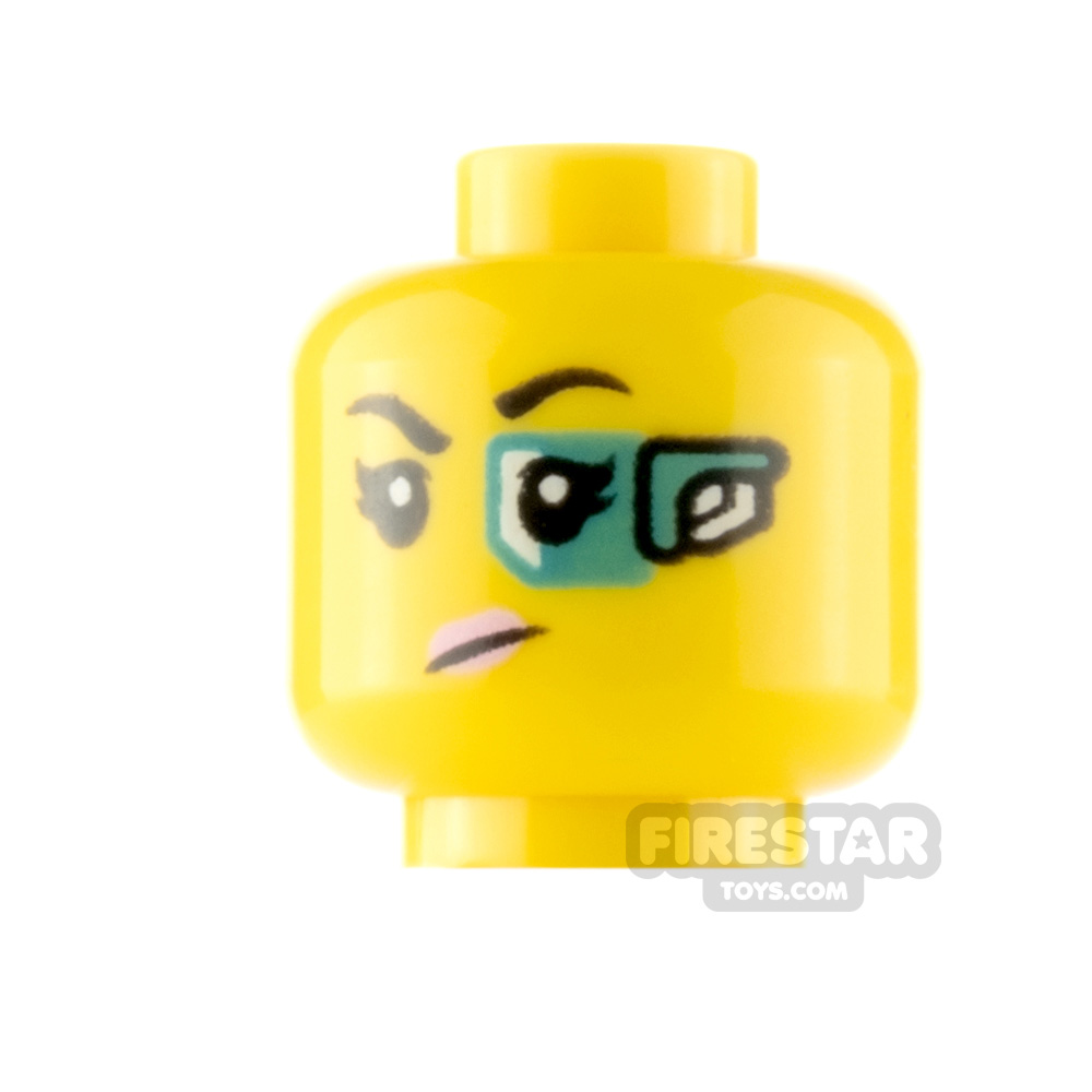 LEGO Minifigure Head Pink Lips Wink and Green Eyepiece YELLOW