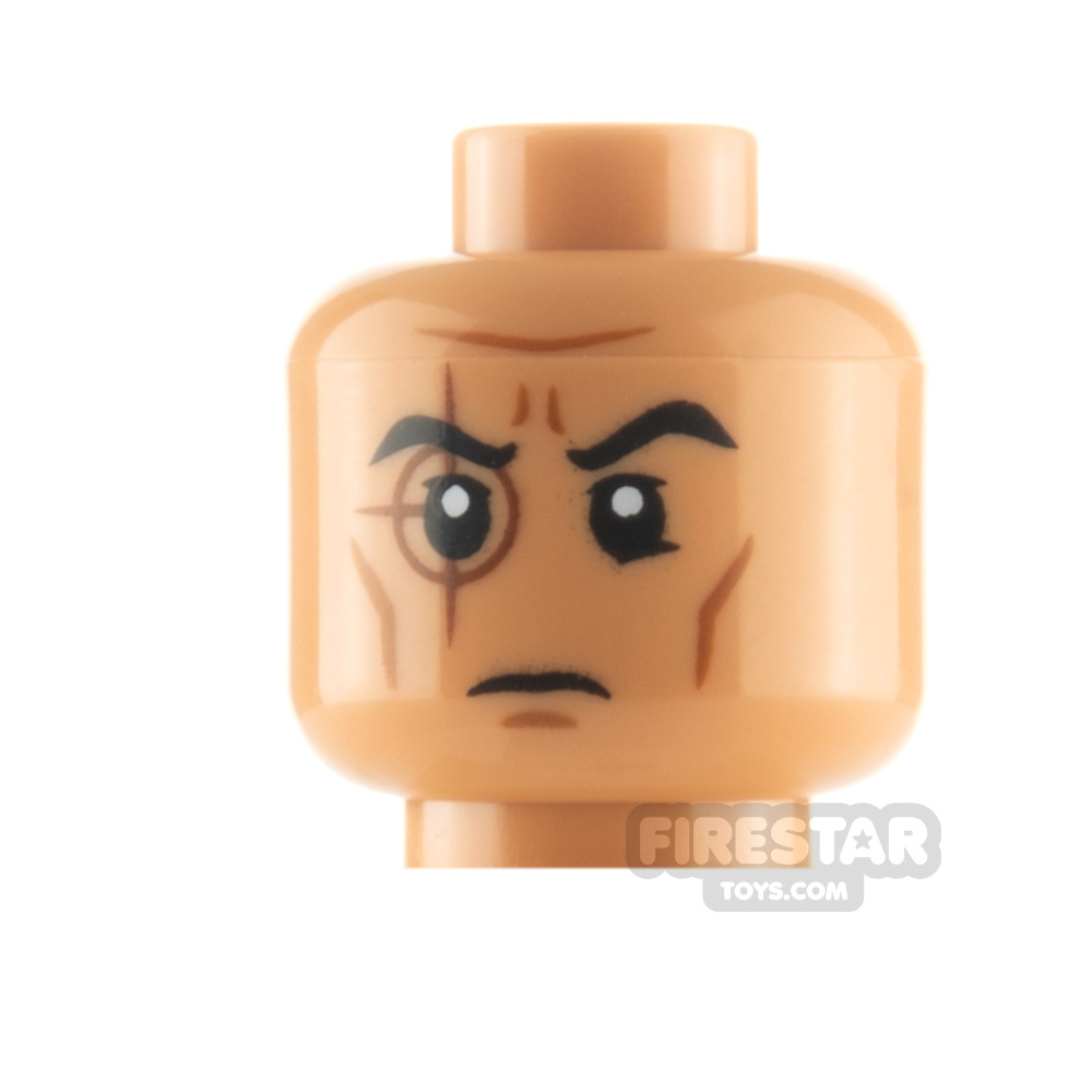 LEGO Minifigure Head Stern with Crosshair Across Eye MEDIUM FLESH
