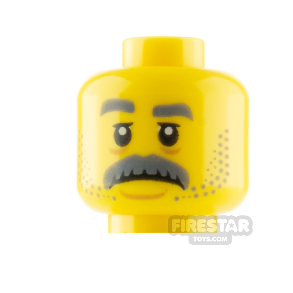 LEGO Minifigure Head Moustache Stubble and Sad Face YELLOW