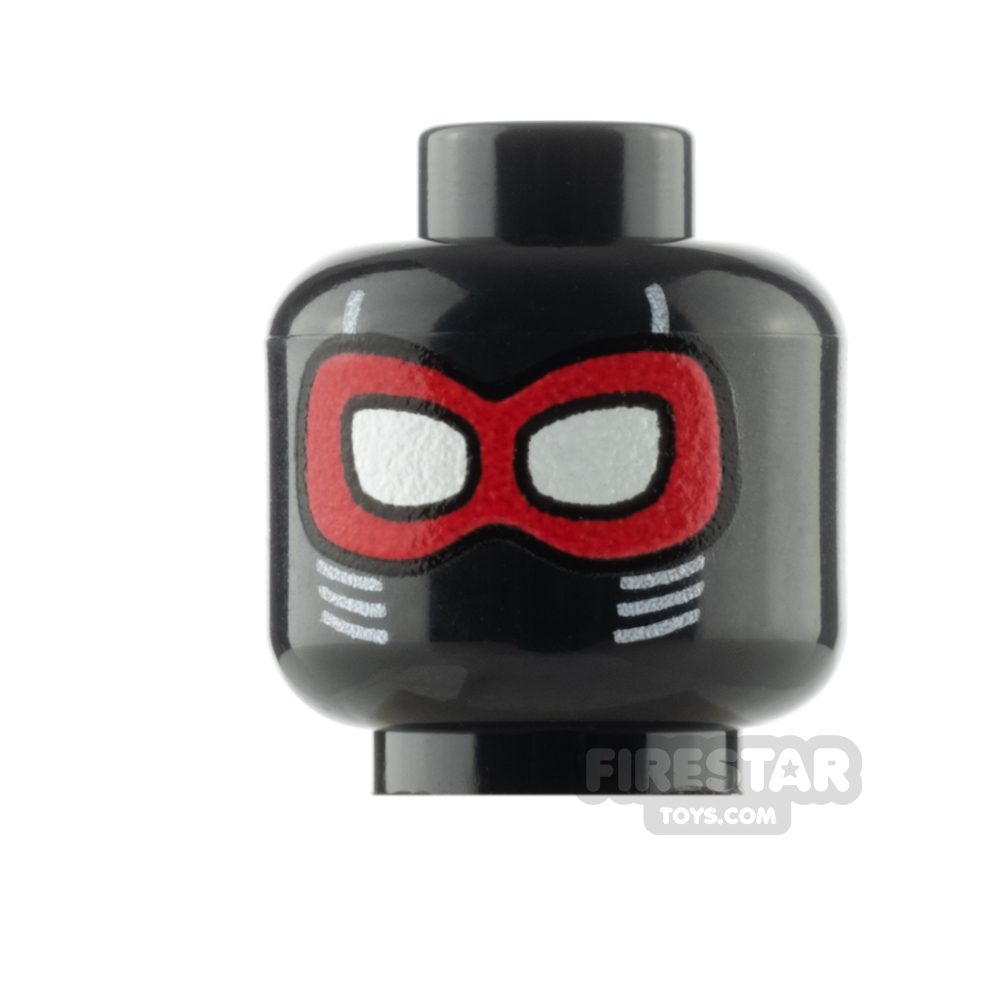 Custom Minifigure Head Super Hero Red Mask BLACK