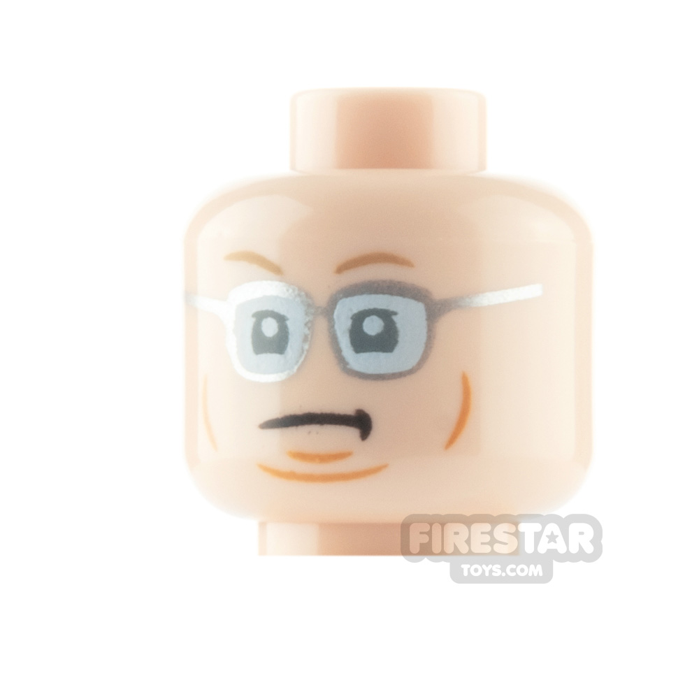 LEGO Minifigure Head Cheek Lines and Silver Glasses Smile / Scowl LIGHT FLESH