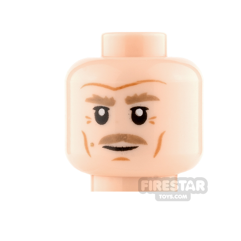 LEGO Mini Figure Heads - Dark Tan Moustache with Grin and Smile LIGHT FLESH