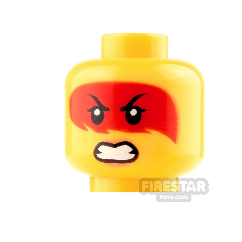 LEGO Mini Figure Heads - Red Mask with Grimace and Frown YELLOW