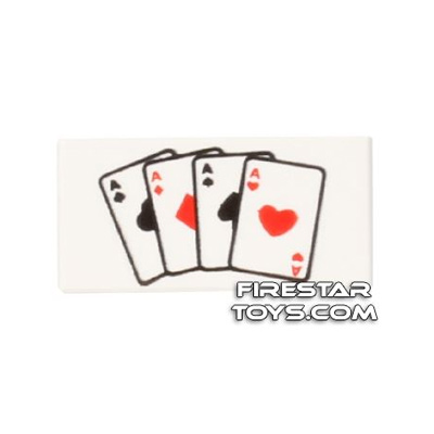 Printed Tile 1x2 - Playing Cards WHITE