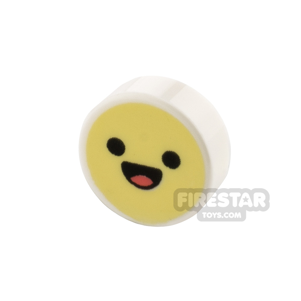 Printed Round Tile 1x1 Happy Emoji
