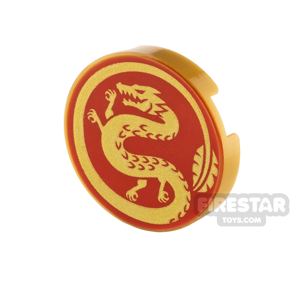 Printed Round Tile 2x2 Gold Dragon RED