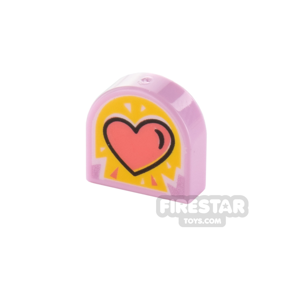 Printed Tile Extended Half Circle 1x1 Heart BRIGHT PINK