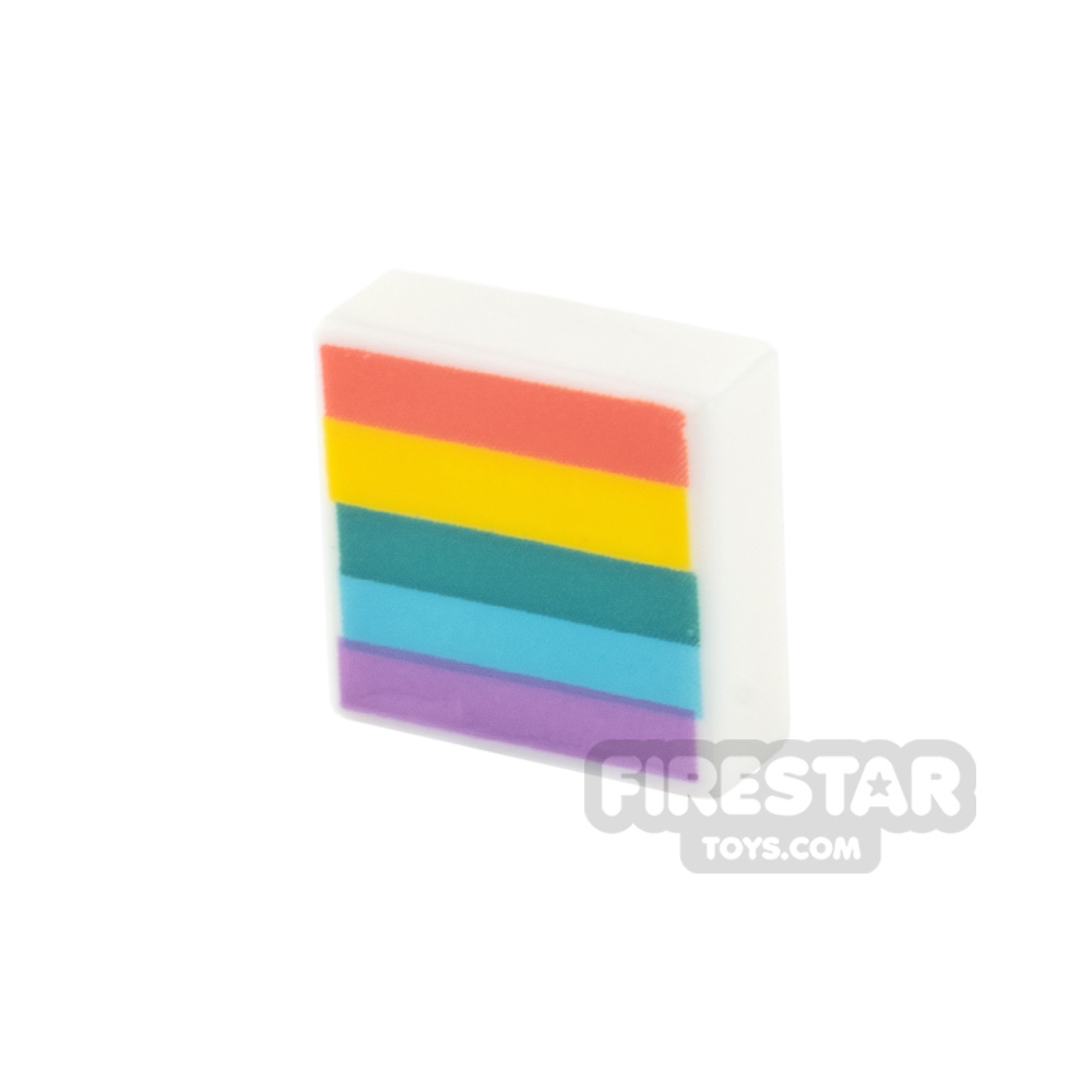 Printed Tile 1x1 Pastel Rainbow WHITE