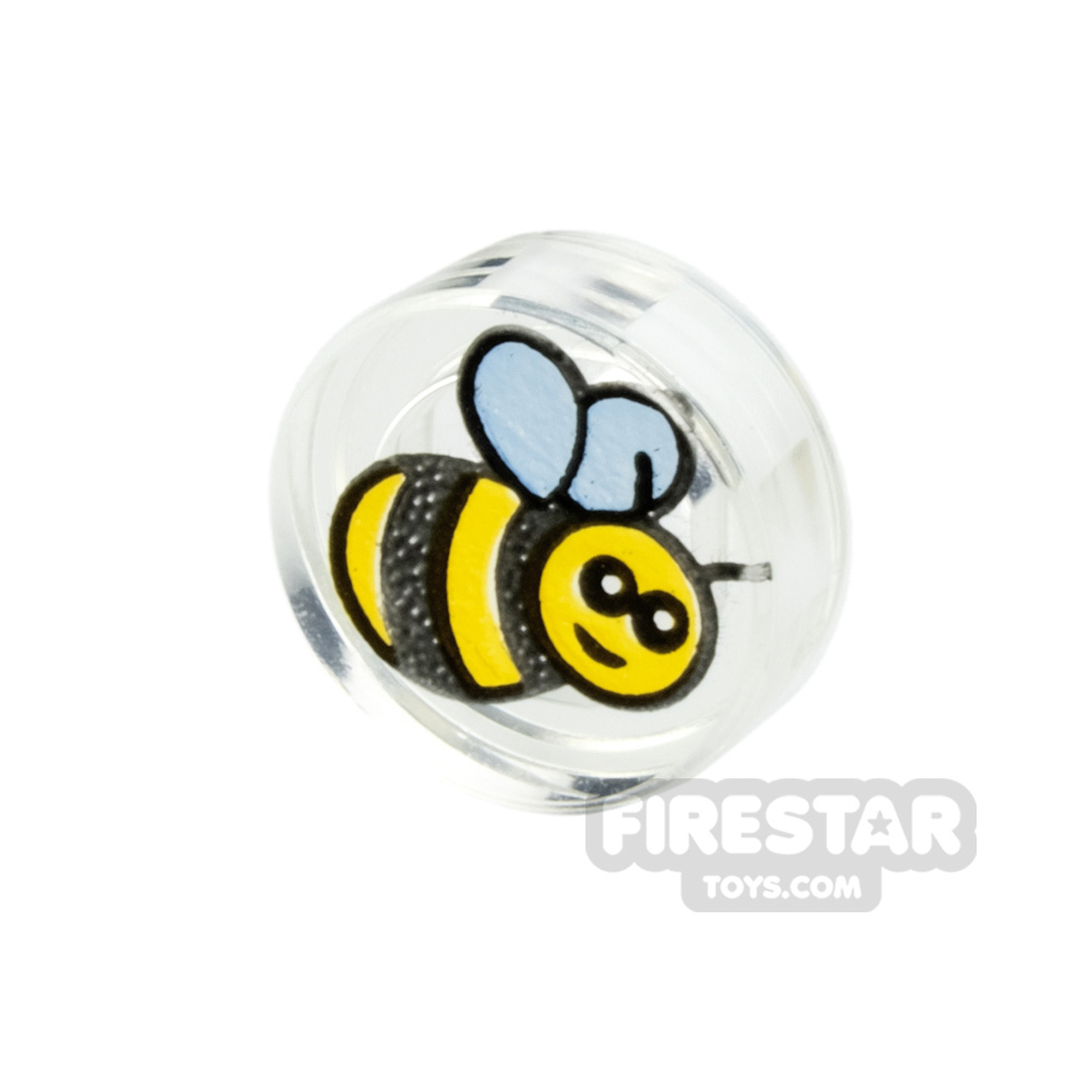 Printed Round Tile 1x1 Bee TRANS CLEAR