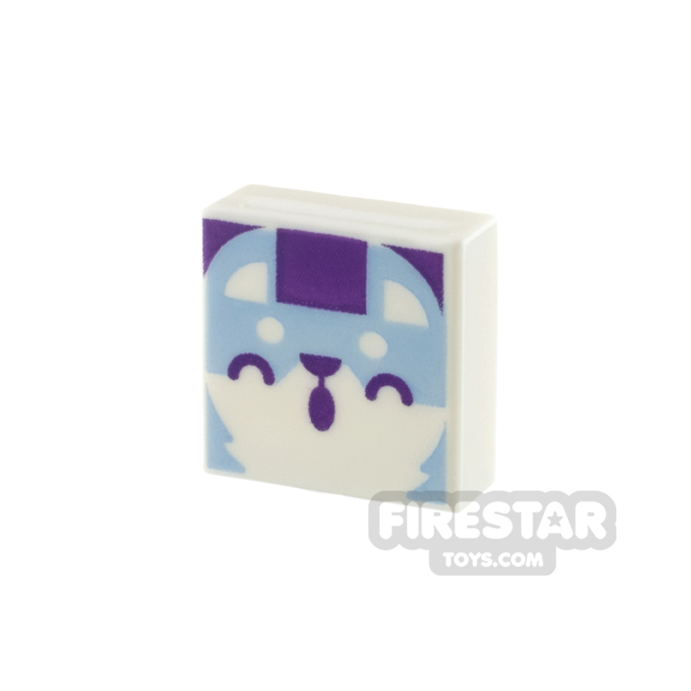 Printed Tile 1x1 Animal Face with Closed Eyes WHITE