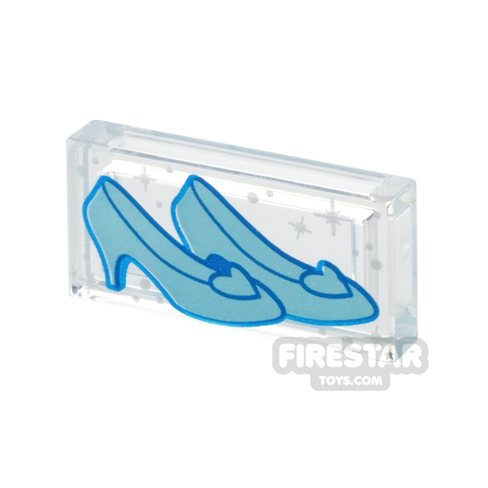 Printed Tile 1x2 Cinderella Glass Slippers TRANS CLEAR