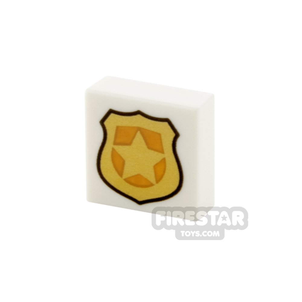 Printed Tile 1x1 Gold Police Badge WHITE