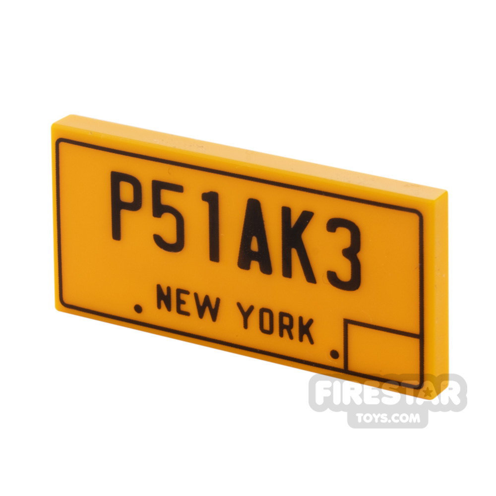 Printed Tile 2x4 New York Car Number Plate BRIGHT LIGHT ORANGE