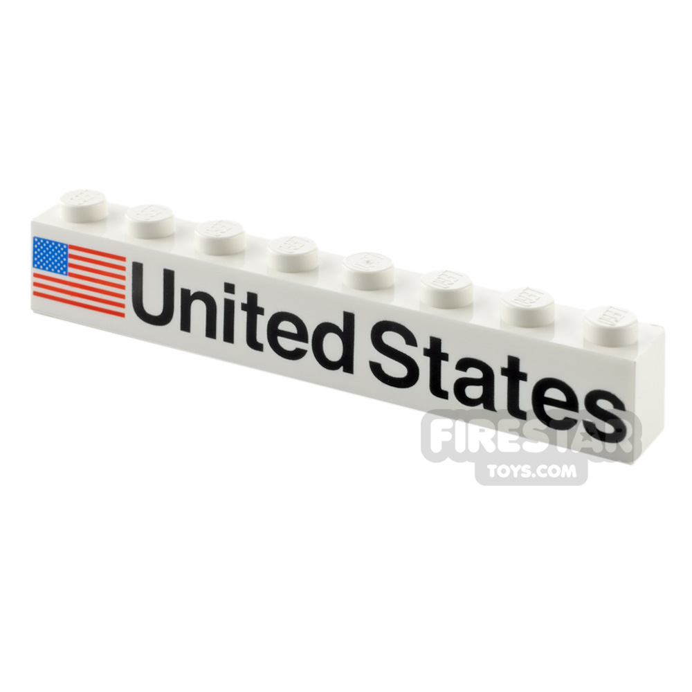 Printed Brick 1x8 United States Left Side WHITE