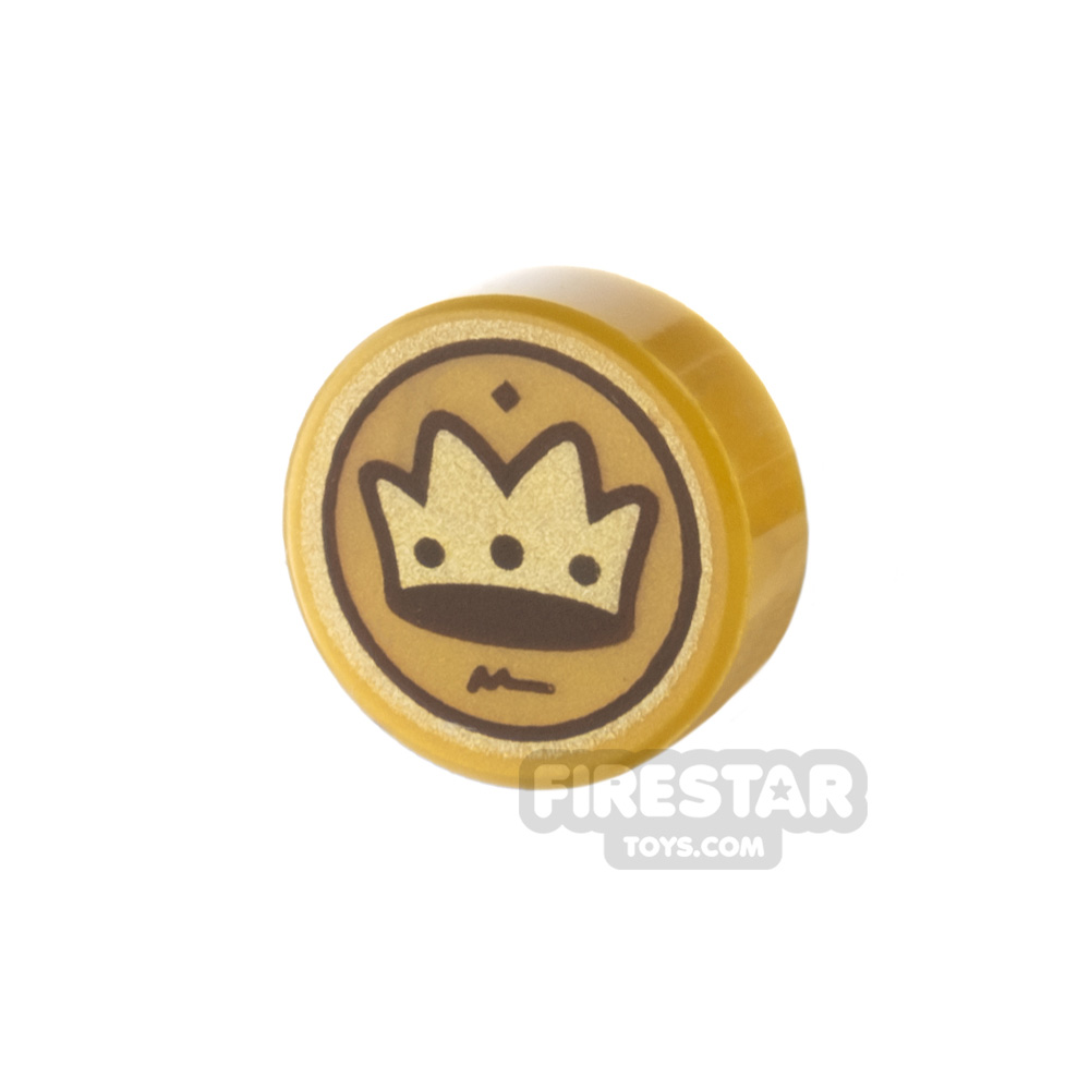 Printed Round Tile 1x1 Coin with Crown PEARL GOLD