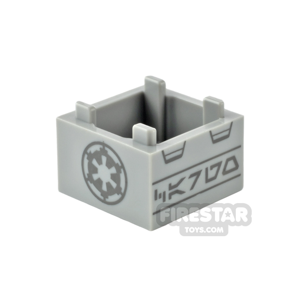 Printed Open Box 2x2x1 SW Imperial Logo and Aurebesh Characters LIGHT BLUEISH GRAY