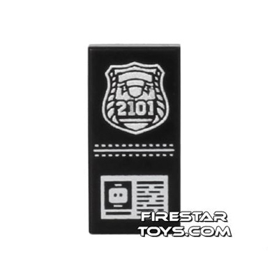 Printed Tile 1x2 - Police Badge BLACK