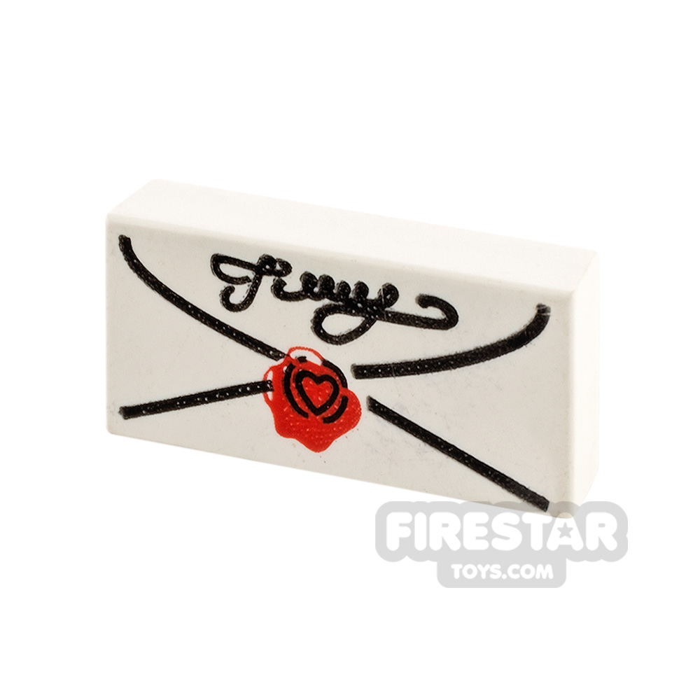 Printed Tile 1x2 - Envelope with Seal WHITE