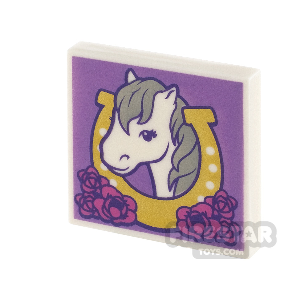 Printed Tile 2x2 - Horse Head and Flowers WHITE