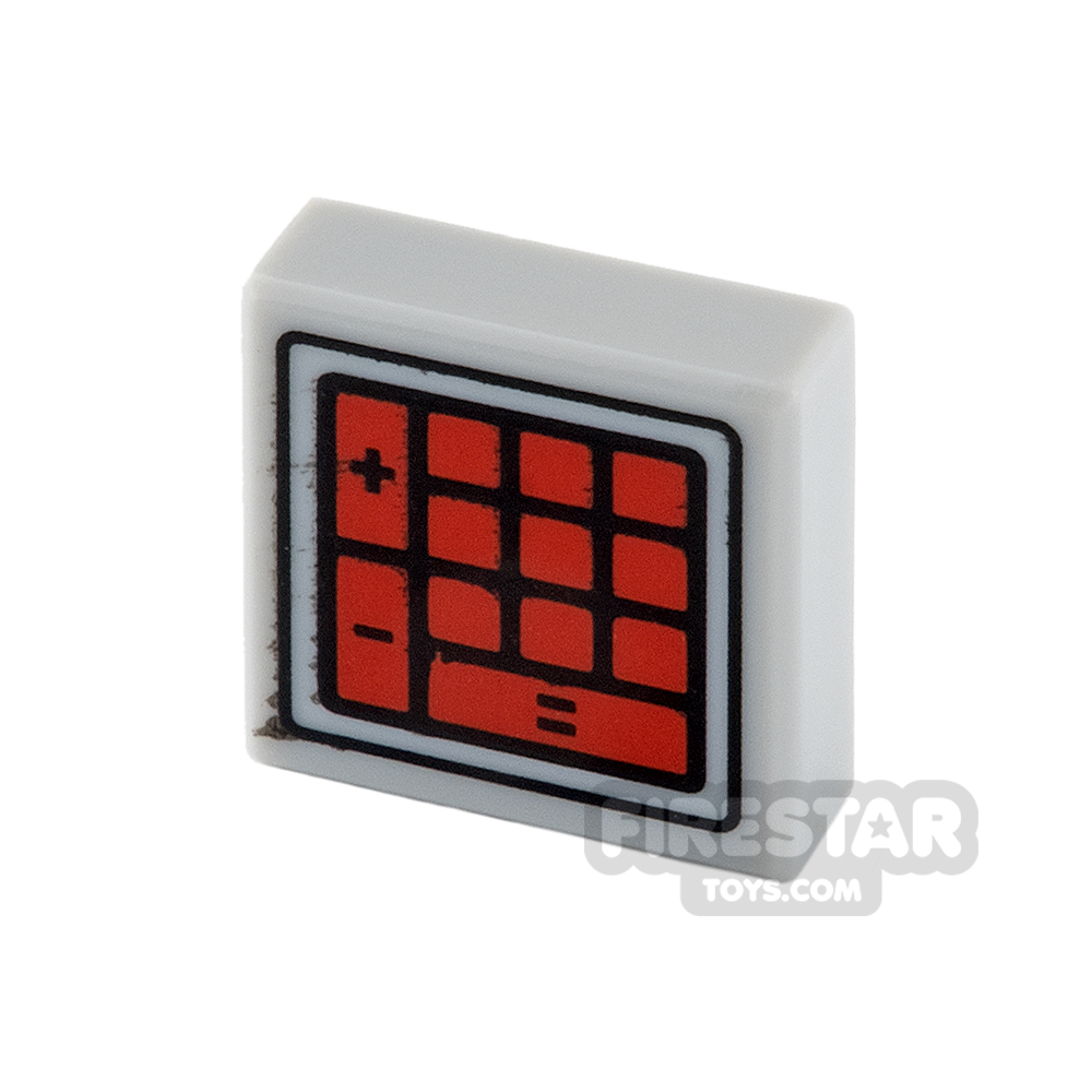 Printed Tile 1x1 - Red Calculator Buttons LIGHT BLUEISH GRAY