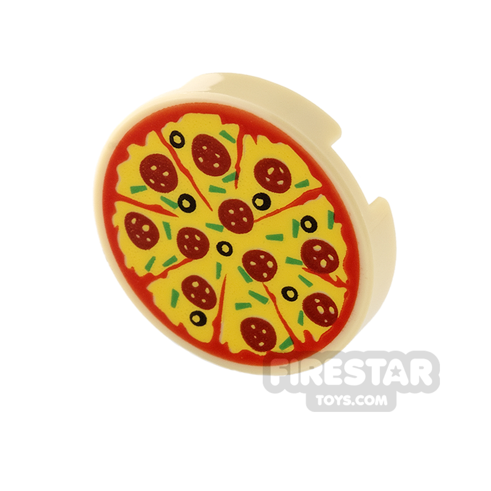 Printed Round Tile 2x2 - Pepperoni Pizza with Olives TAN