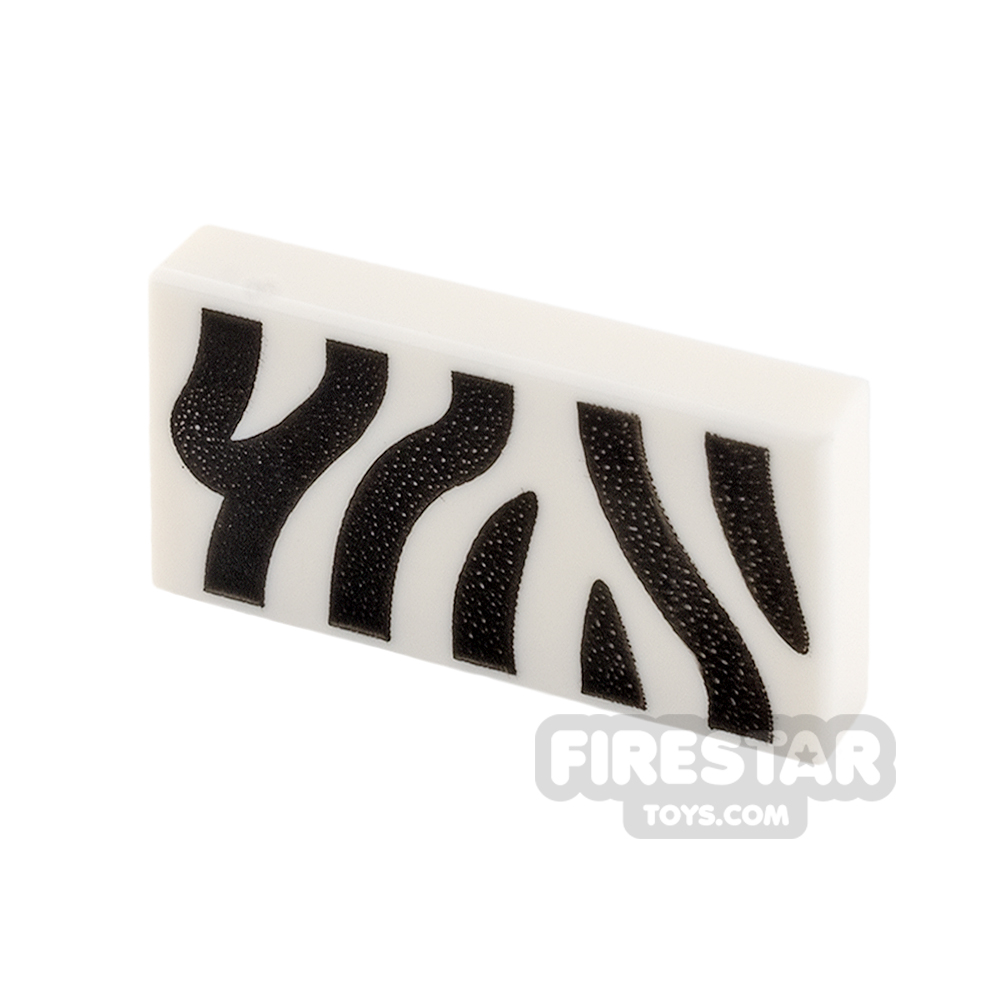 Printed Tile 1x2 - Zebra Stripes WHITE