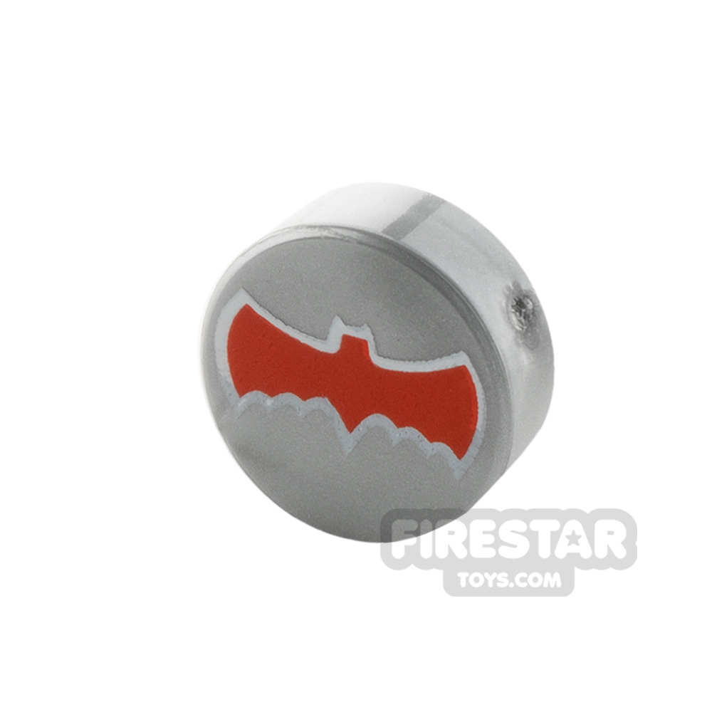 Printed Round Tile 1x1 Batman Logo FLAT SILVER