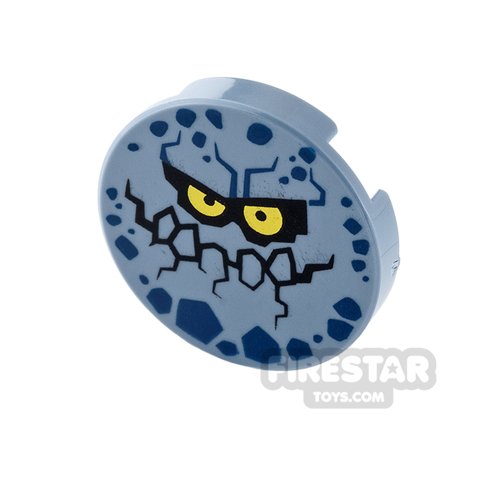 Printed Round Tile 2x2 Evil Rock Face with Jagged Grin SAND BLUE