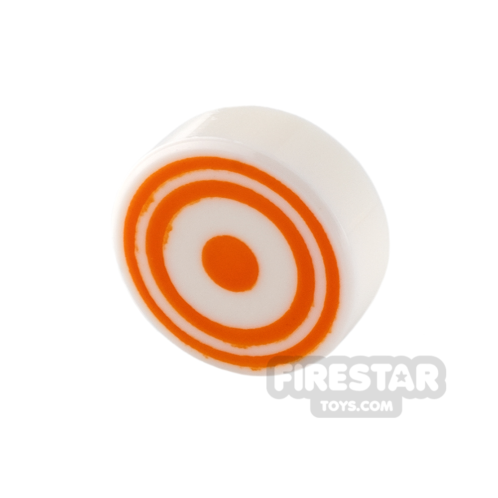 Printed Round Tile 1x1 - Orange Circles WHITE