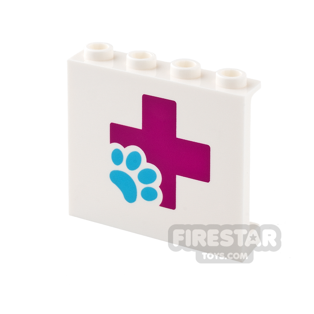 Printed Panel 1 x 4 x 3 with Side Supports - Hospital Cross with Paw WHITE