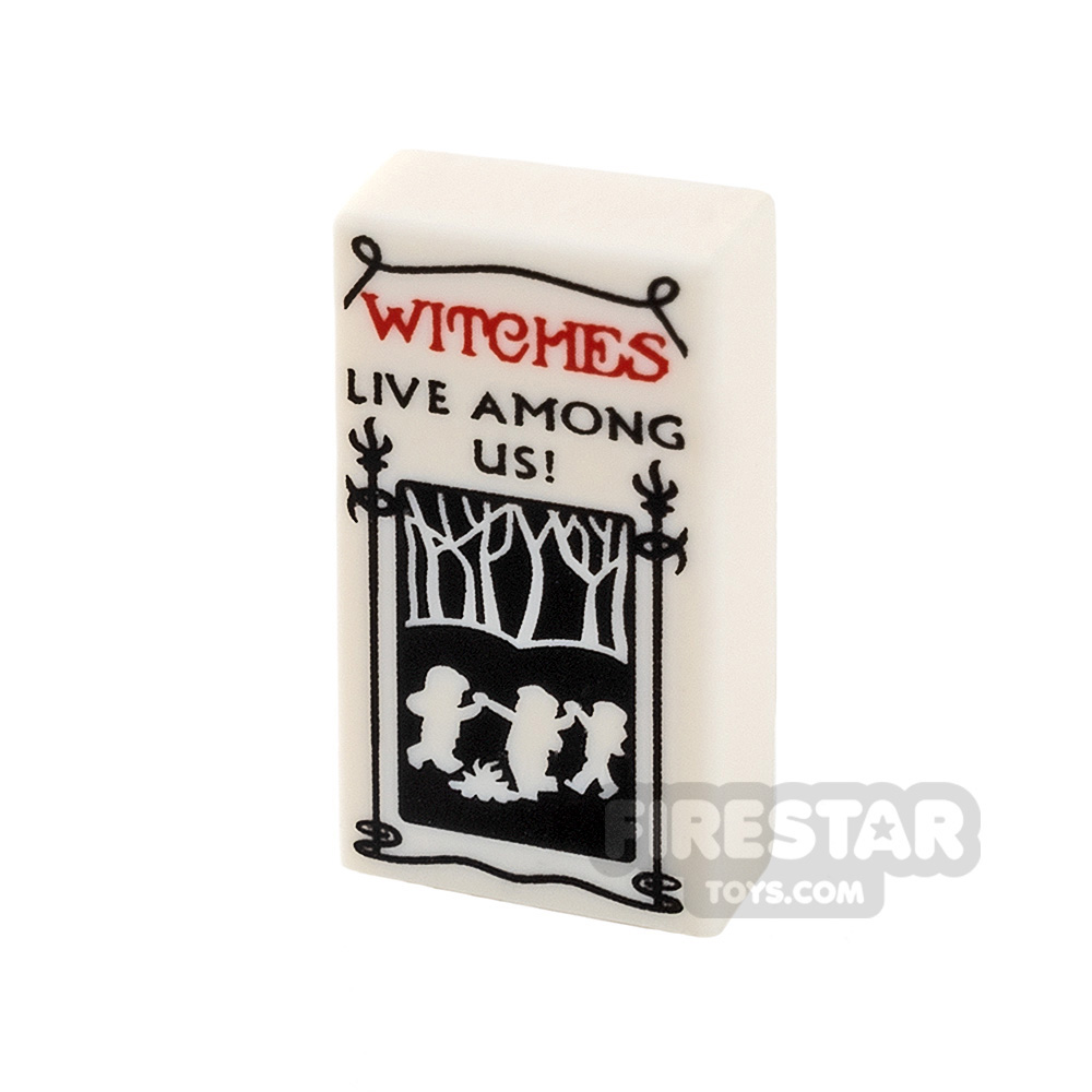 Printed Tile 1x2 - Witches Live Among Us! Flyer WHITE