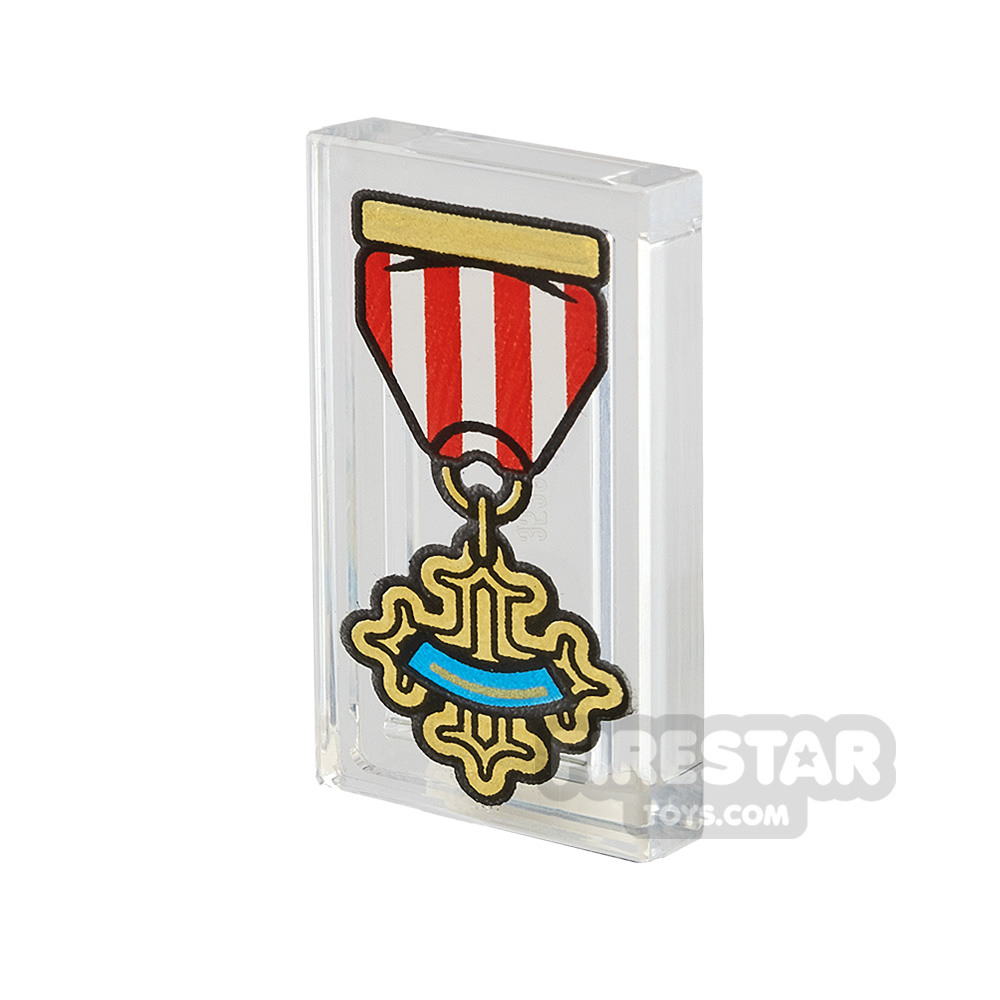 Printed Tile 1x2 - Medal TRANS CLEAR