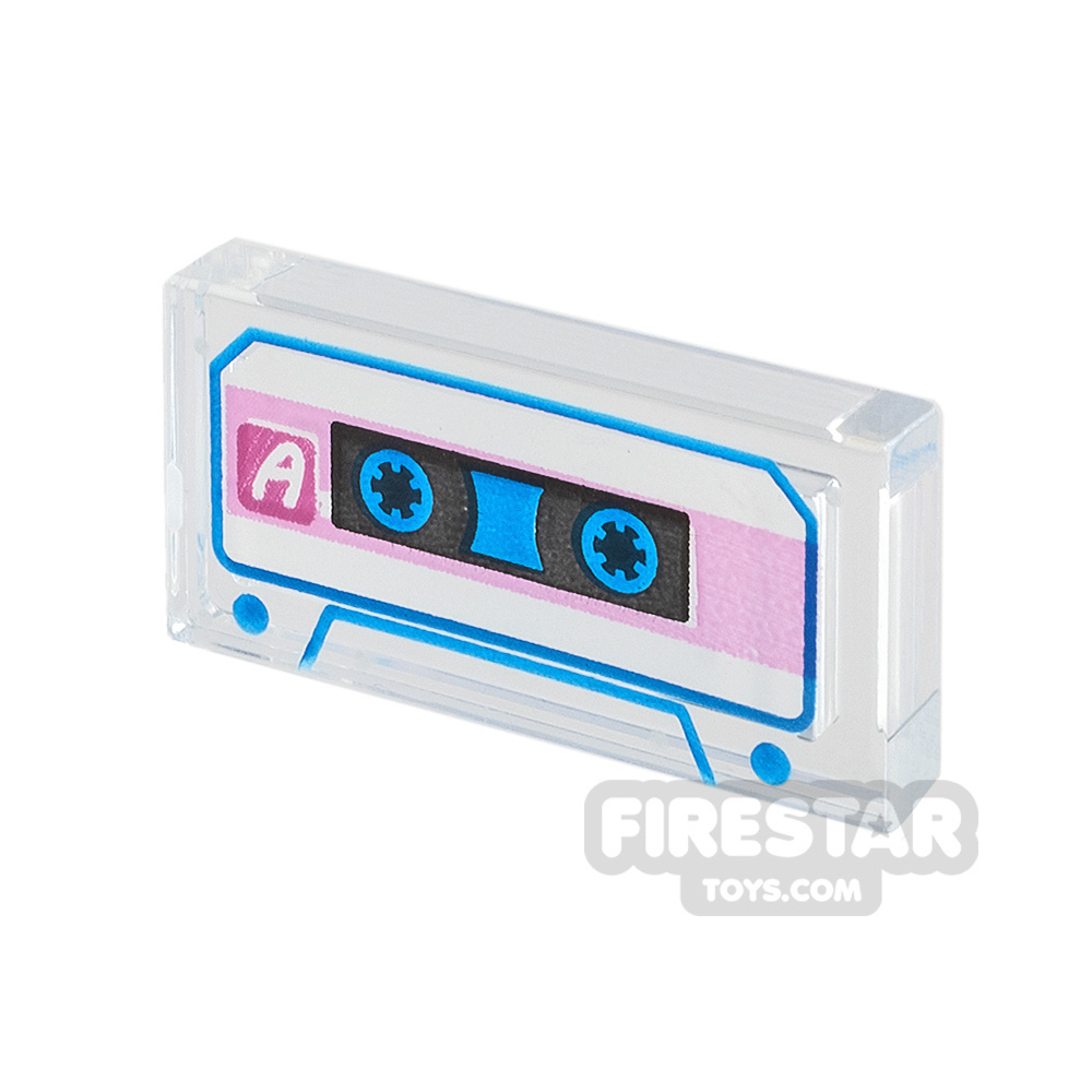 Printed Round Tile 1x2 Cassette Tape TRANS CLEAR
