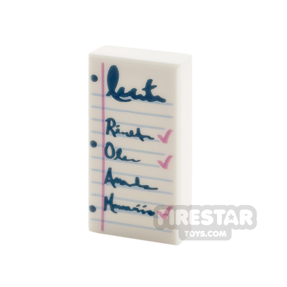 Printed Tile 1x2 Notepad with List WHITE