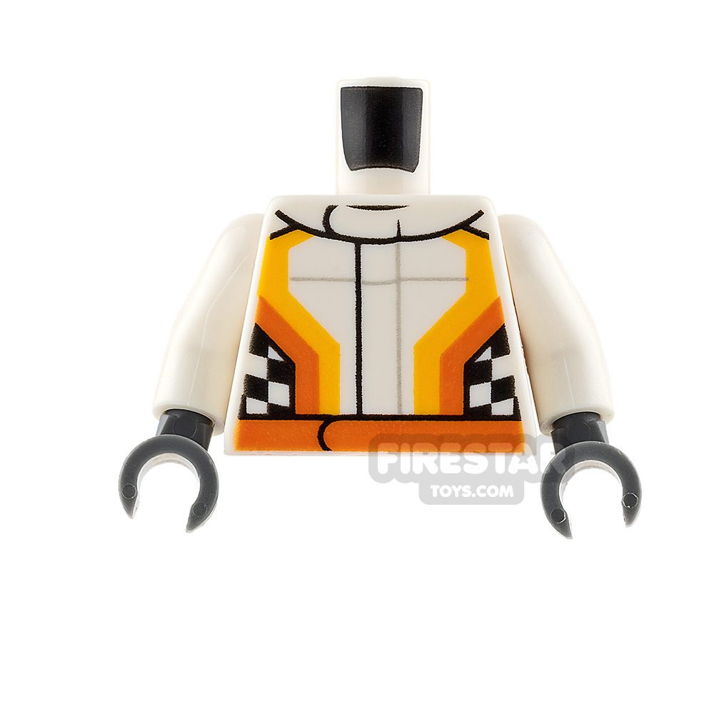 LEGO Mini Figure Torso - White Race Jacket - Orange Stripes